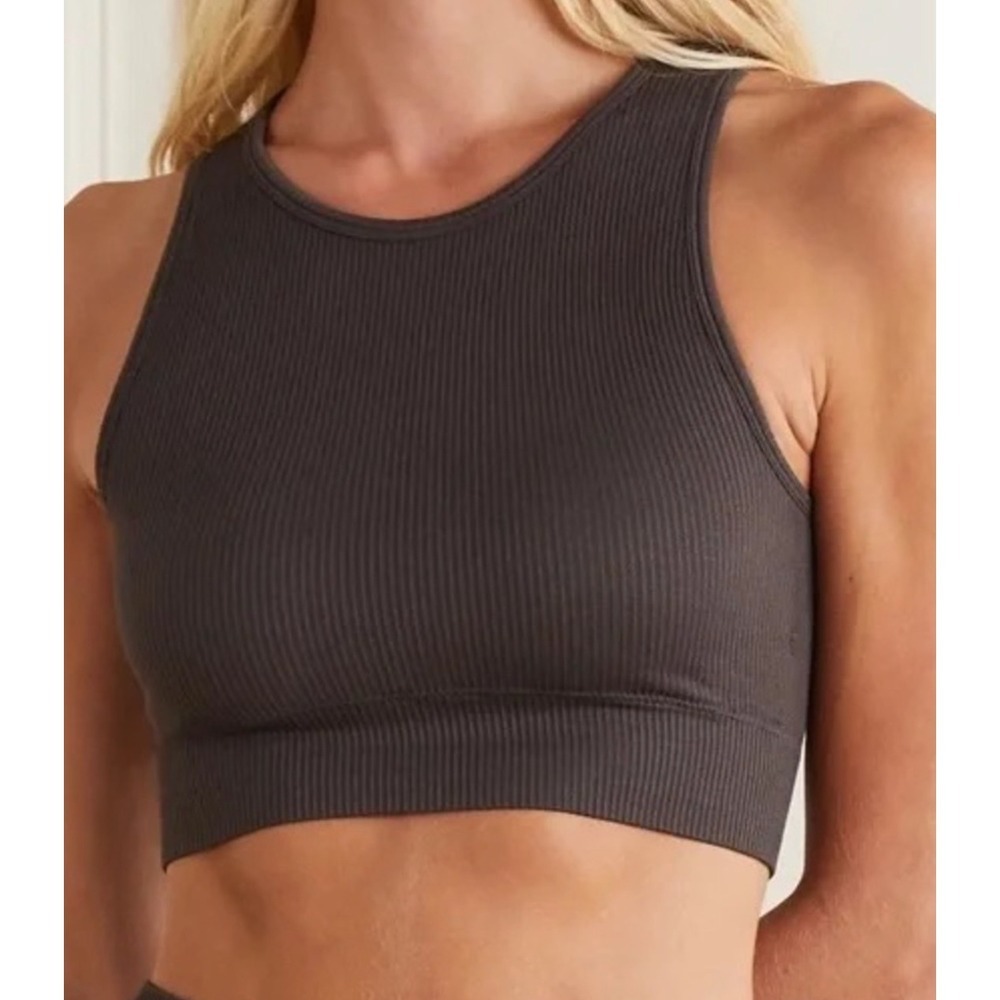 Skims Outdoor Rib Crop Tank S / M Carbon Dark Grey Sleeveless High Neck Top